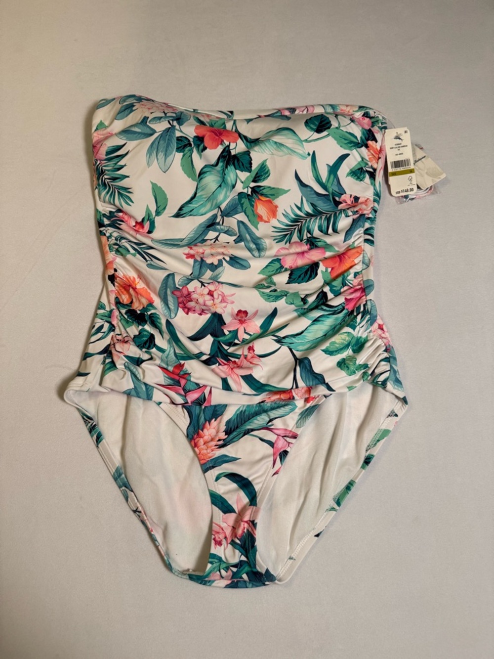 Tommy Bahama L121630 Floral Bandeau Tummy Control One Piece Swimsuit Size 14